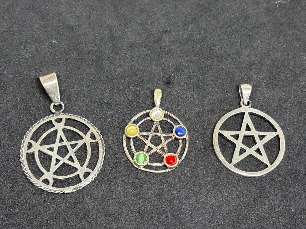 Vintage Pentagram Point Star r Sterling Silver Pendant Pyramid Collection Lot 3